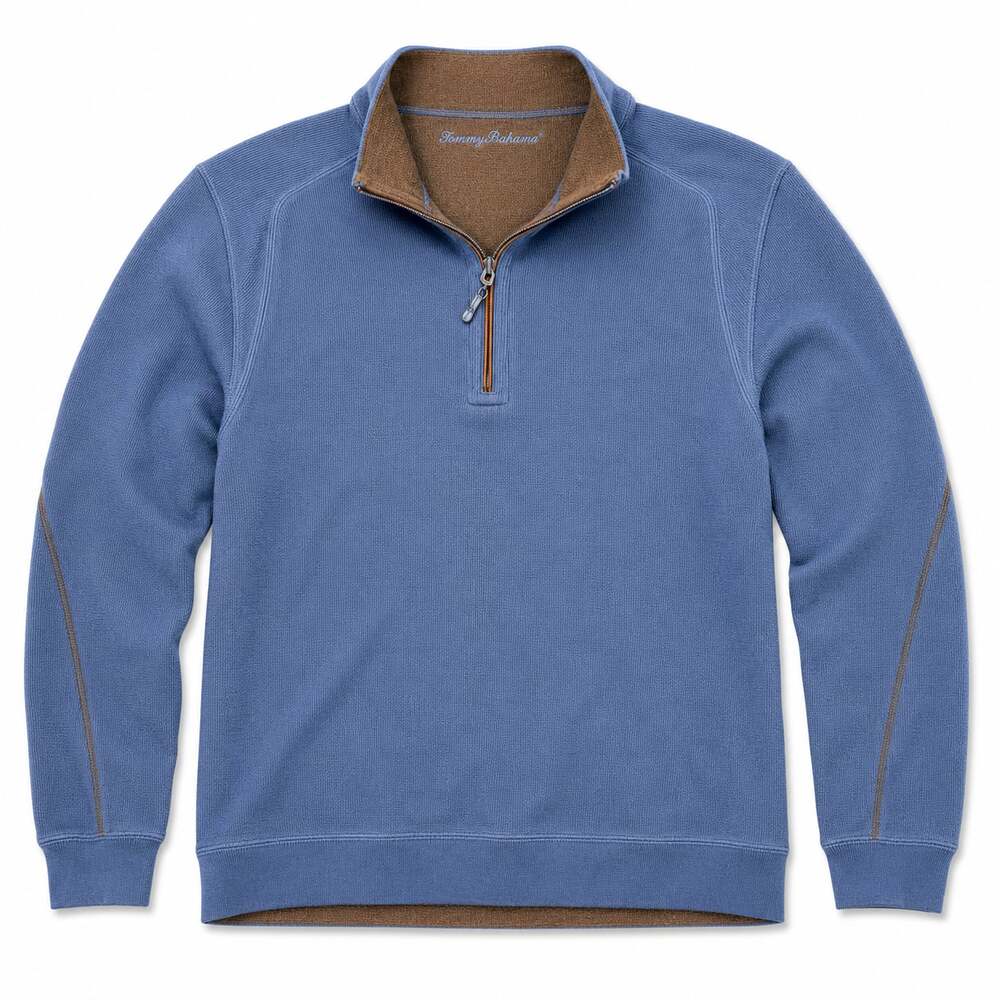Tommy Bahama Quarter-Zip Reversible Pullover Sweater Blue & Brown Size XL